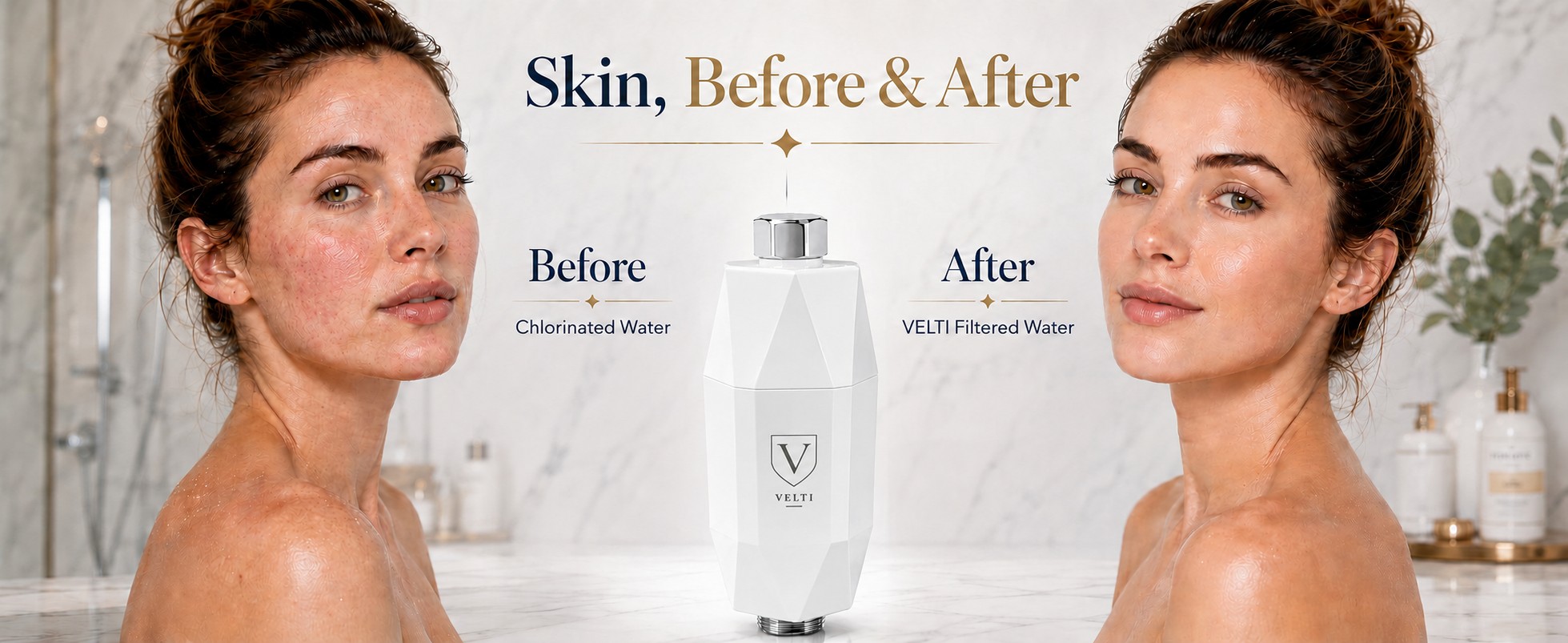 Skin before and after using VELTI filtered water