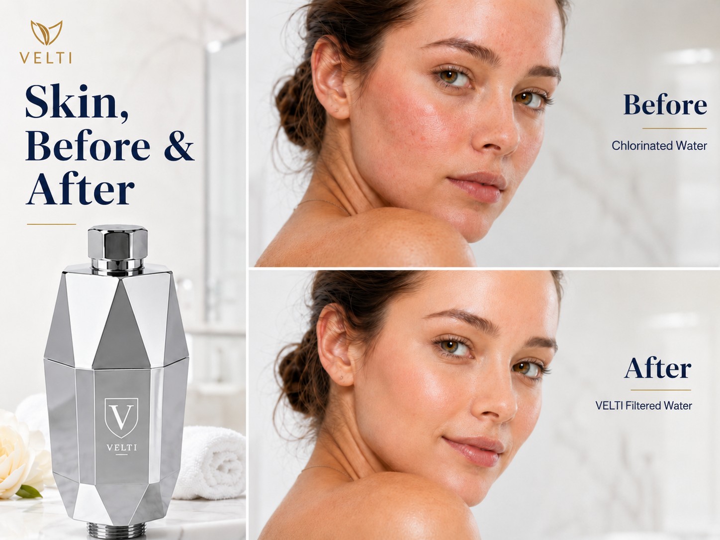 Skin before and after using VELTI